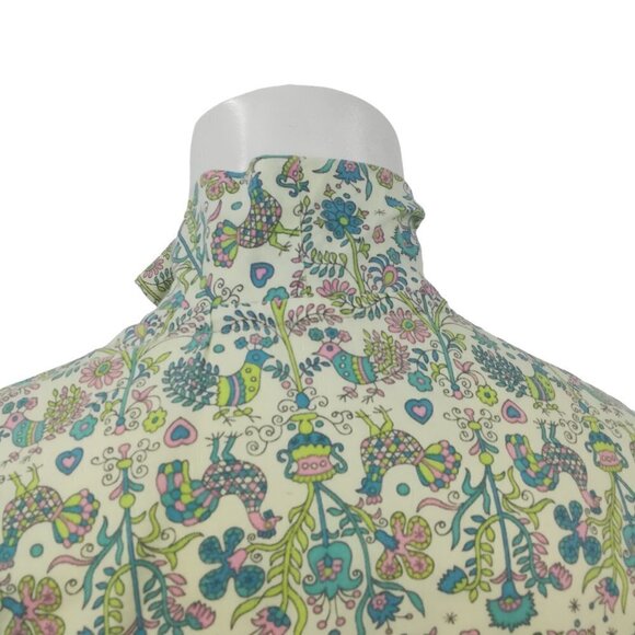 Vintage Handmade Button Front Tie Neck Bow 3/4 Sleeve Blouse Size L? Birds - Picture 9 of 12